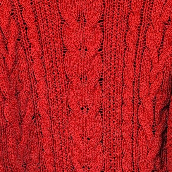 Ralph Lauren Cable Knit Mock Neck Fishermans Sweater Madison Red Size L - Picture 9 of 9
